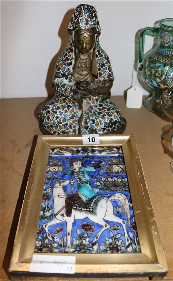 Enamelled Buddha and Persian tile